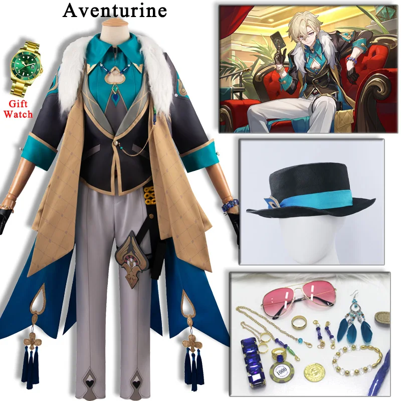 Aventurin Cosplay Honkai Star Rail Kostüm Armbanduhr Hut Pelz Kragen Handschuhe komplettes Spiel cos Halloween Karneval Party Kostüm