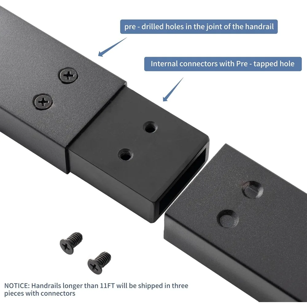 طقم درابزين قابل للتعديل من الفولاذ المقاوم للصدأ للسلالم الداخلية والخارجية - تصميم حديث من الألومنيوم، وشملان من قضبان الإمساك #6