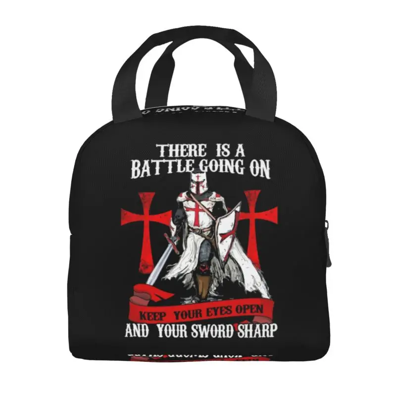 Templar Shield Cross Medieval Warrior Sword Insulated Lunch Bags for Knights Templar Deus Vult Thermal Cooler Lunch Box