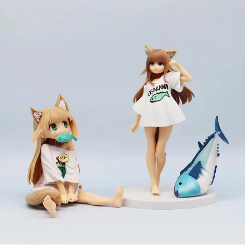 حار OLDEN HEAD قطتي هي فتاة Kawaii أنيمي الشكل ساكورا دقيق فول الصويا الجلوس وتناول الأسماك تحصيل بولي كلوريد الفينيل نموذج دمية لعبة