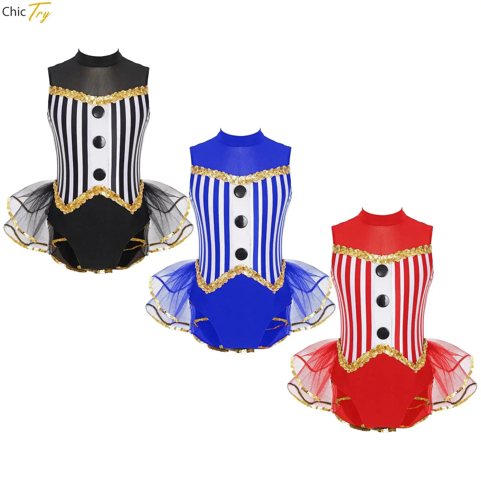 

Kid Girls Sequins Jazz Latin Ballet Dance Costume Striped Gymnastics Leotard Professional Modern Tutu Dress Unitard Dance Wear