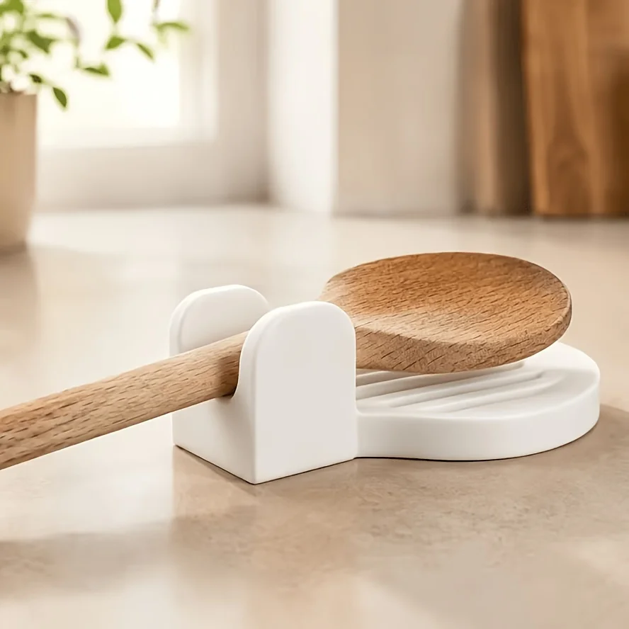 Kitchen Spoon Rest Pot Lid Holder Heat Resistant Silicone Spatula Holder Drain Tray Cooking Utensil Storage Rack Kitchen Gadget