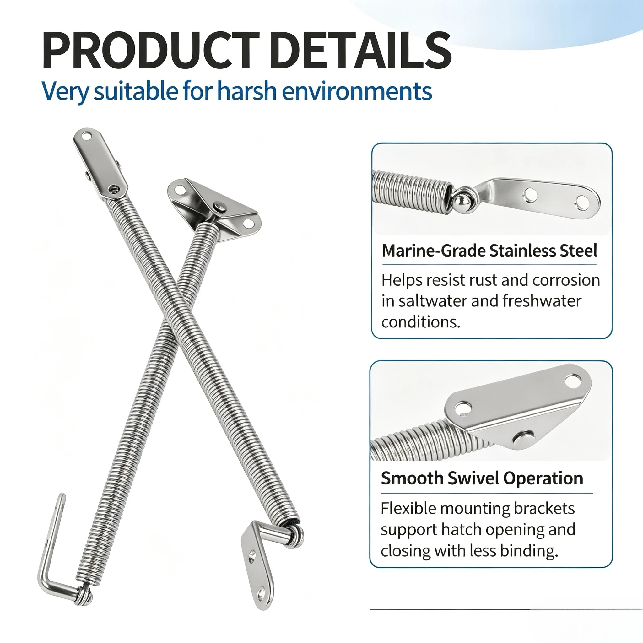 2‑PACK STAINLESS STEEL 8‑1/4 INCH MARINE SPRING ADJUSTER, HATCH DOOR SPRING HARDWARE ACCESSORIES FOR BOATS & YACHTS