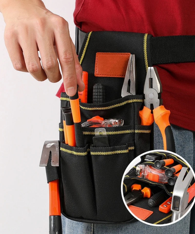 Werkzeugtasche mit 6 Taschen und verstellbarem Nylongürtel, tragbarer Werkzeug-Organizer, professionelle Hüfttasche für Elektriker und Schreiner – Detail 4