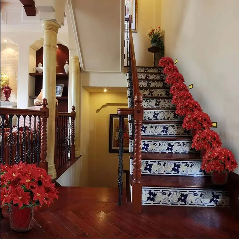 1-5 حزم الاصطناعي زهرة عيد الميلاد باقات البونسيتة الحمراء لعيد الميلاد المنزل حديقة الجدول زهرية الديكور زهور الزفاف #6