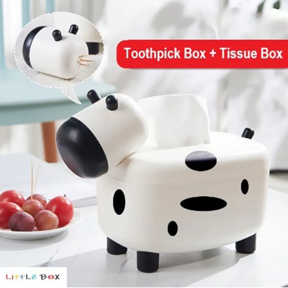 Detachable 2 in 1 Cow Tissue Box ABS Fall Prevention Kreatif Kotak Tisu Lembu Material Safety Easy To Assemble Toothpick Box