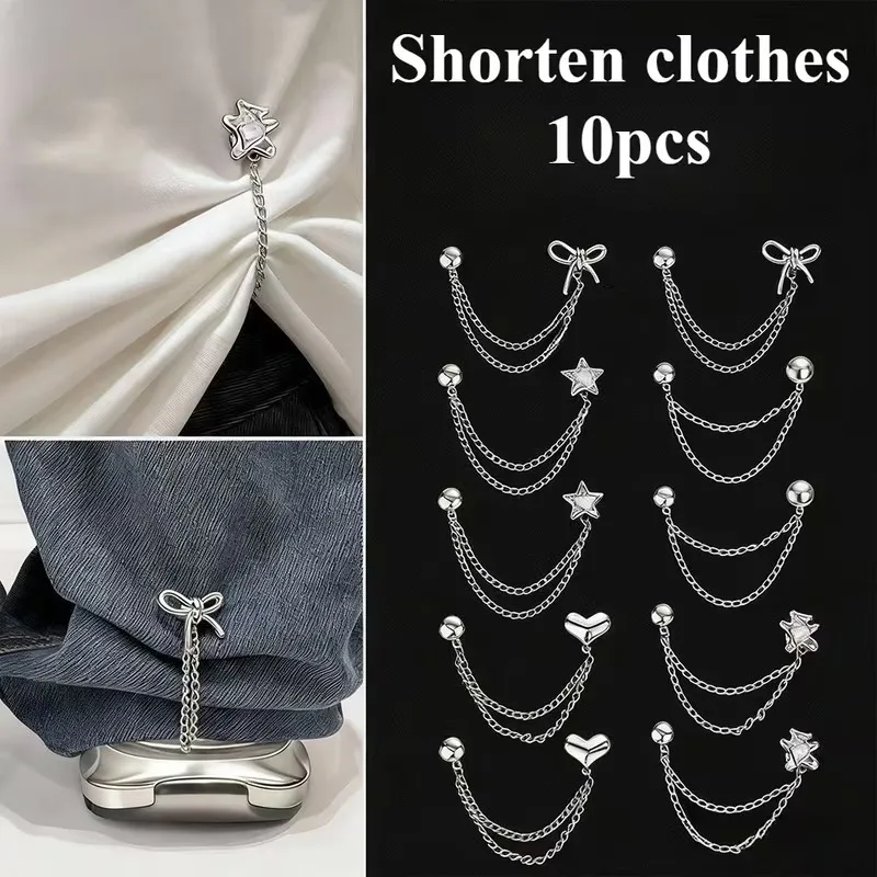 10pcs Metal Clothing Clips with Chain Multi-Use Button Clips for Fixing Hem of Hijab Clothes Long Pants Legs Sleeves of Shirts