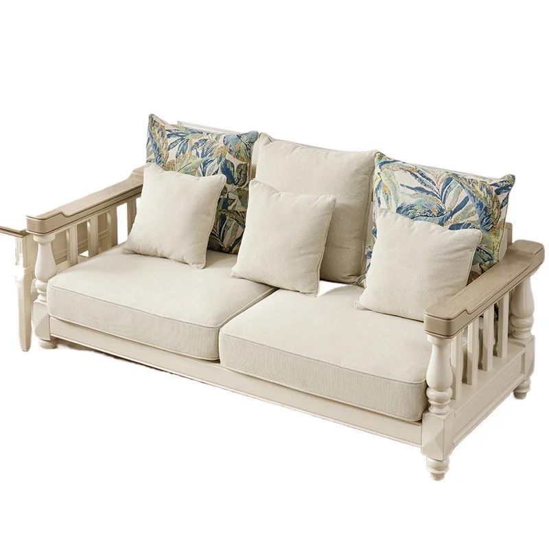 

Sofa fabric combination Xiaomei style small apartment living room retro country all solid wood log furniture