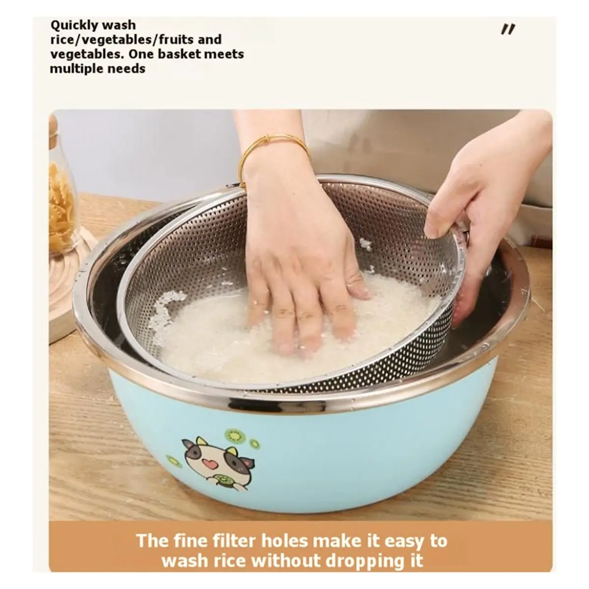 All Purpose Stainless Steel Fine Mesh Strainer Net Baskets with Handles Resting Base Colander Set Kitchen Supplies