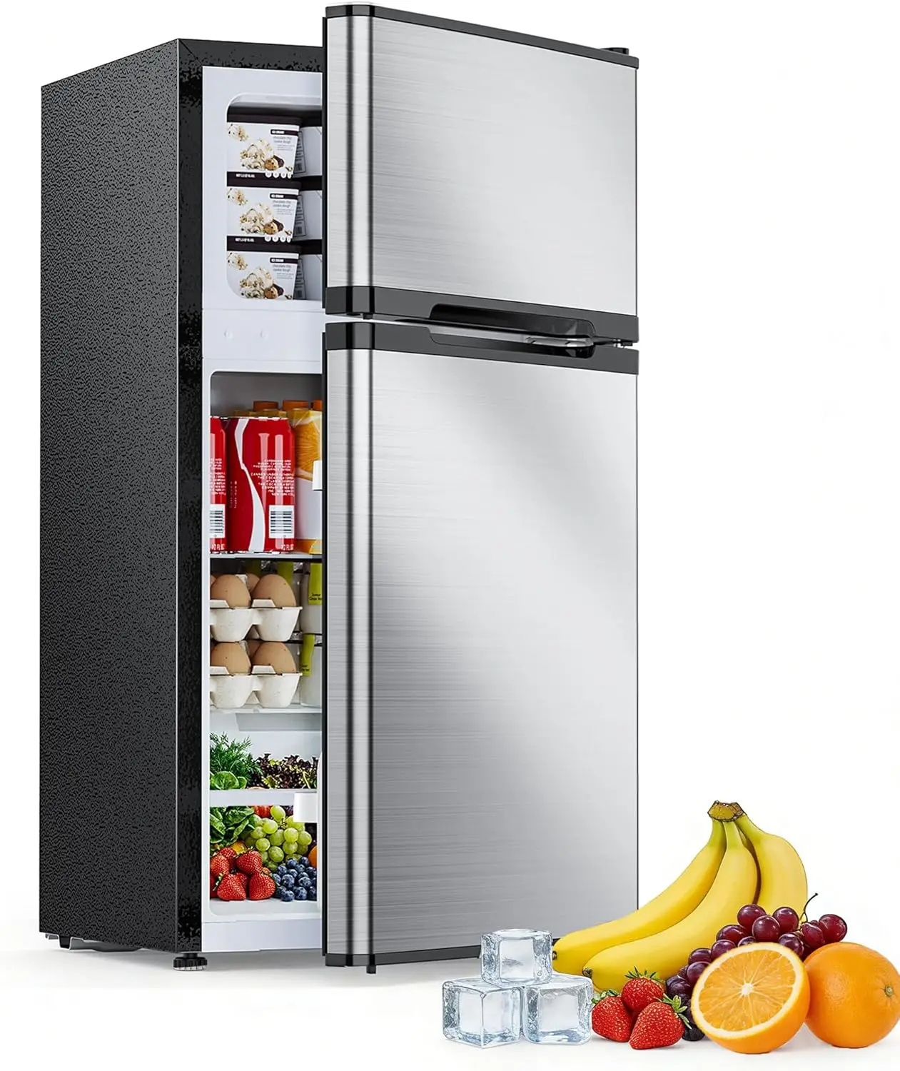 2,5 Cu.Ft Mini-Kühlschrank mit Gefrierfach, Kompakter Doppeltür-Kühlschrank für Wohnung/Wohnheim/Büro, Silber