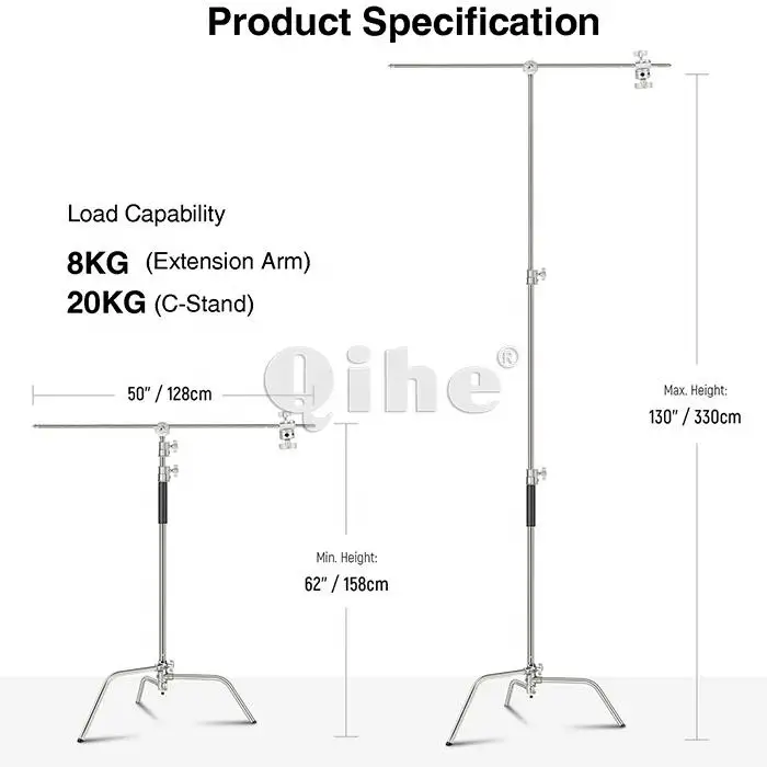 Air Cushion C Stand 3.3M Stainless Steel Heavy Duty C Stand,Max Height 10ft Light Stand with a 127cm Arm