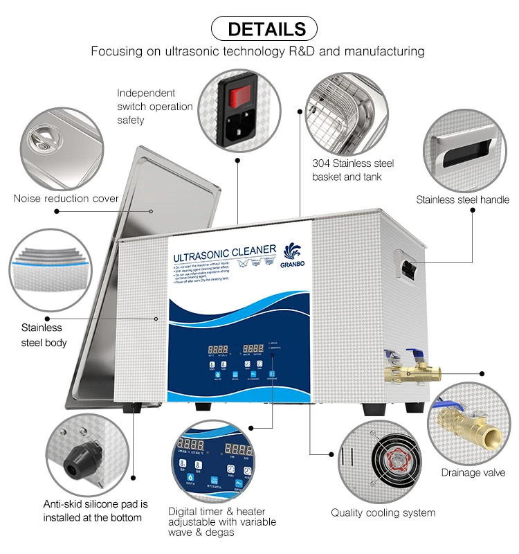 Ultrasonic Cleaner with Degassing Semiwave 30L 900W 3D Models Resin Support Material Remove & Auto Parts Cleaning