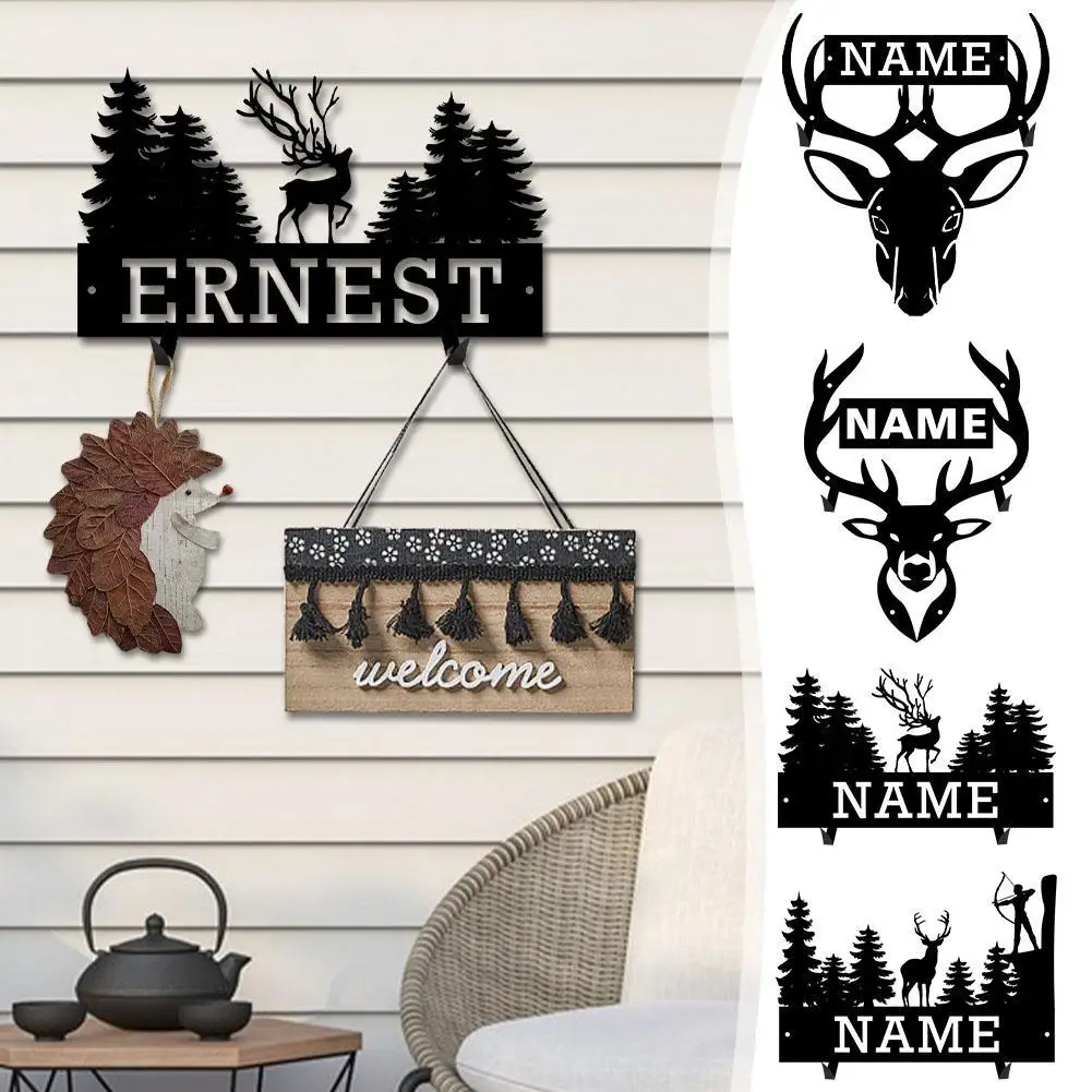 

Personalized Metal Deer Hook Holder Metal Sign Custom Name Animal Deer Elk Antler Forest Hanging Wall Decor Birthday Gift