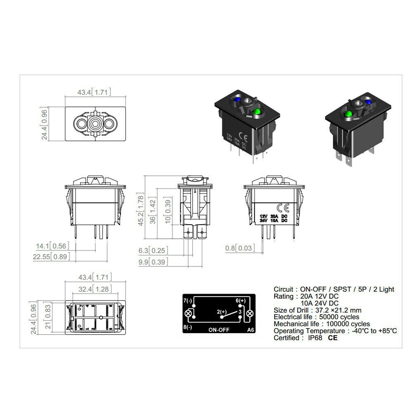 12V White Led Switch Body ON OFF / ON OFF ON / ON ON OFF / Momentary Switch Base 5Pin SPST 7Pin DPDT For Car Boat Polaris 4x4 JK
