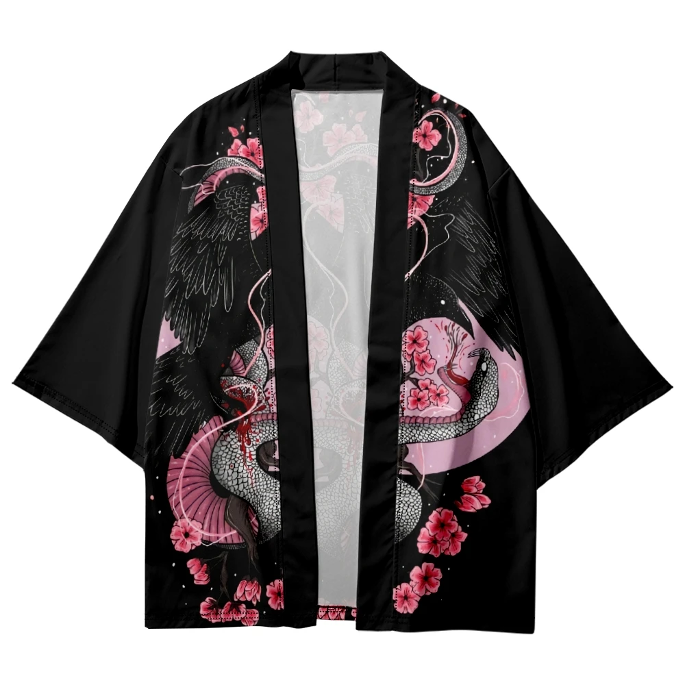 Men Women Beach Yukata Asian Clothing Japanese Cardigan Cosplay Haori Cartoon Print Shirts Traditional Casual Kimono