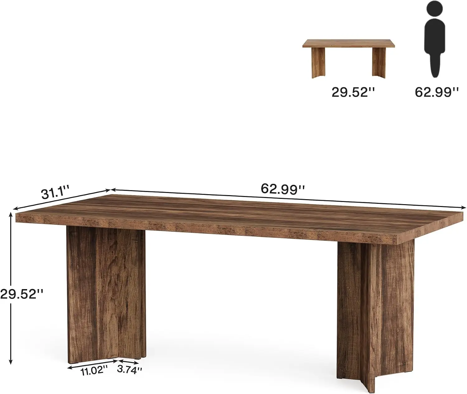 63-inch Executive Desk, Vintage Office Computer Desk with Large Tabletop, Farmhouse Wood Writing Conference Table Workstation fo