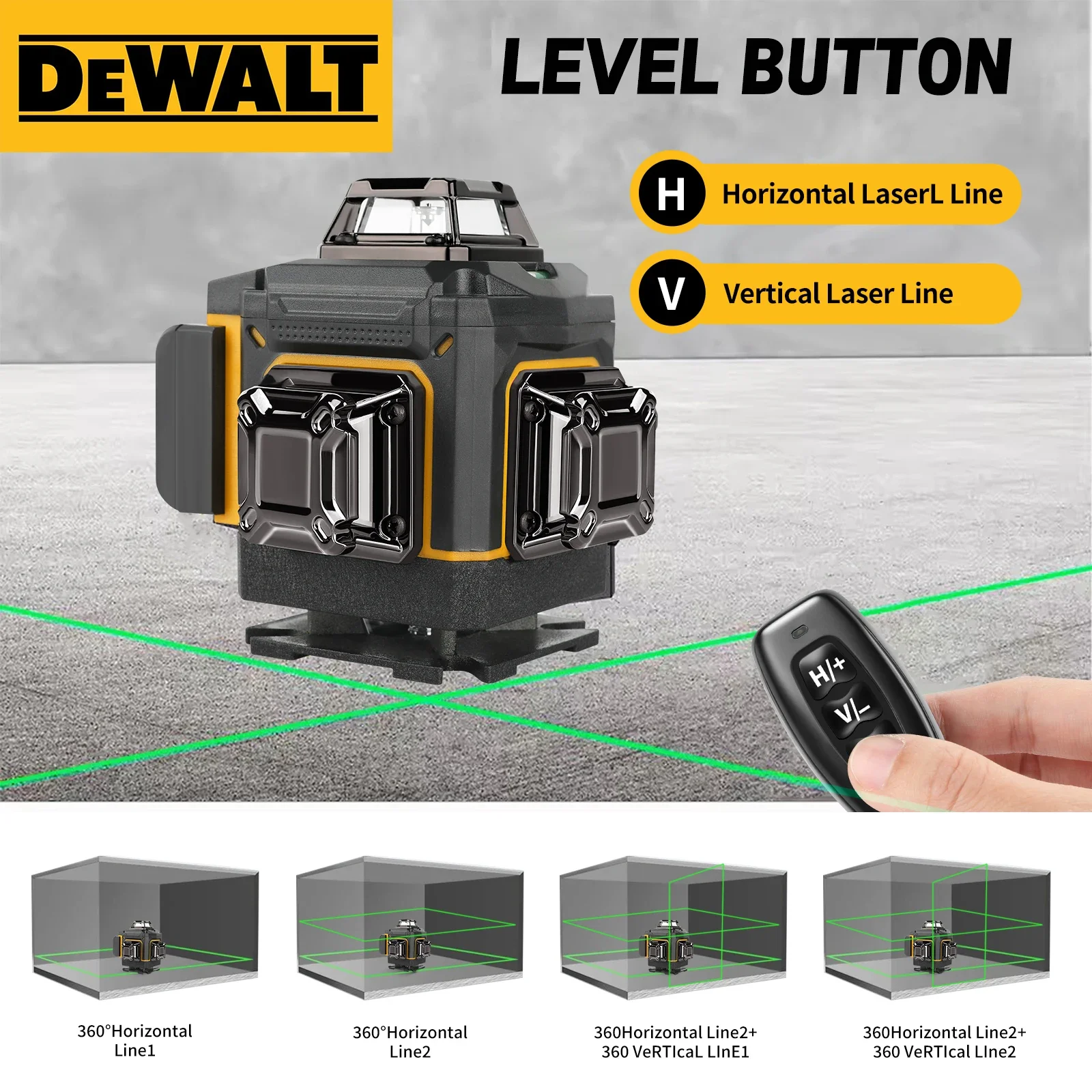 DEWALT New 4-Sided 360°Vertical 3-4D Green Beam 16-Line Self leveling Laser Level with Precise Vertical Cross - line Function