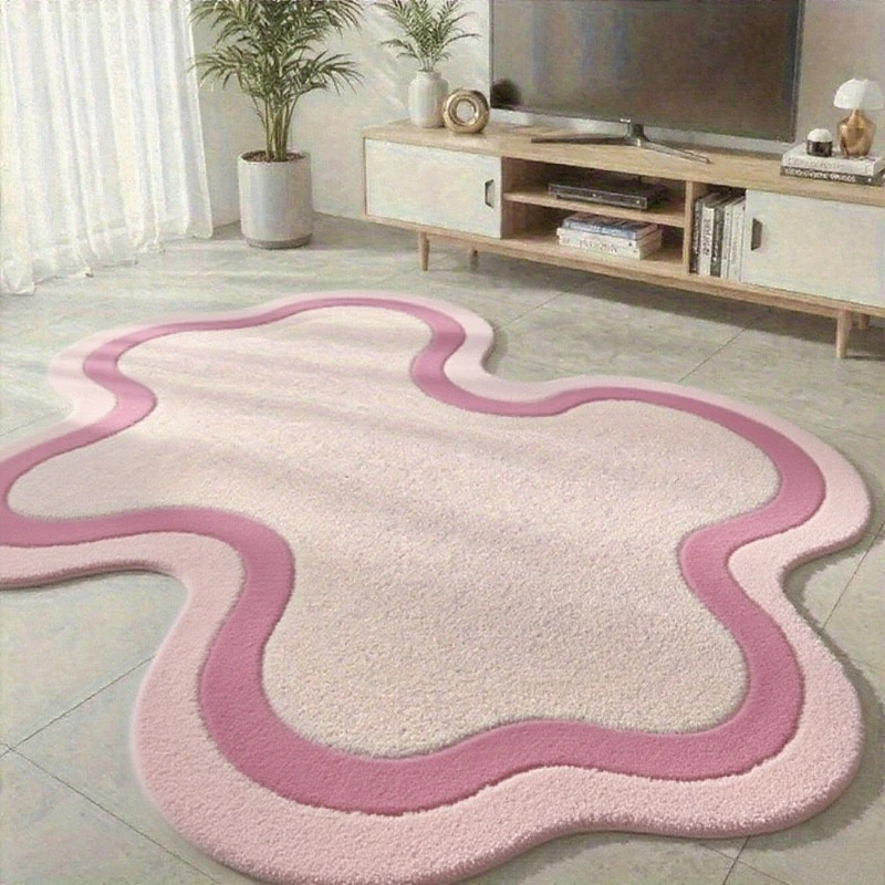 Modern Minimalist Carpets for Living Room Fluffy Soft Study Rug Irregular Shapes Bedroom Decor Pink Carpet Thick Plush Floor Mat