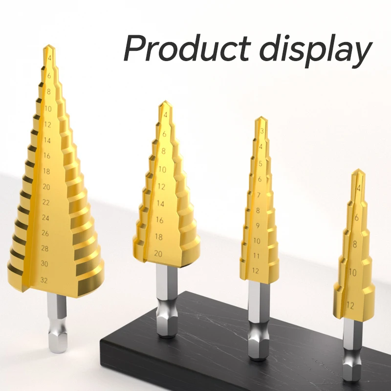 

Набор высокоскоростных ступенчатых сверл 4-12 мм с титановым покрытием, в кейсе, для многоступенчатого сверления, для листового металла, для любителей DIY