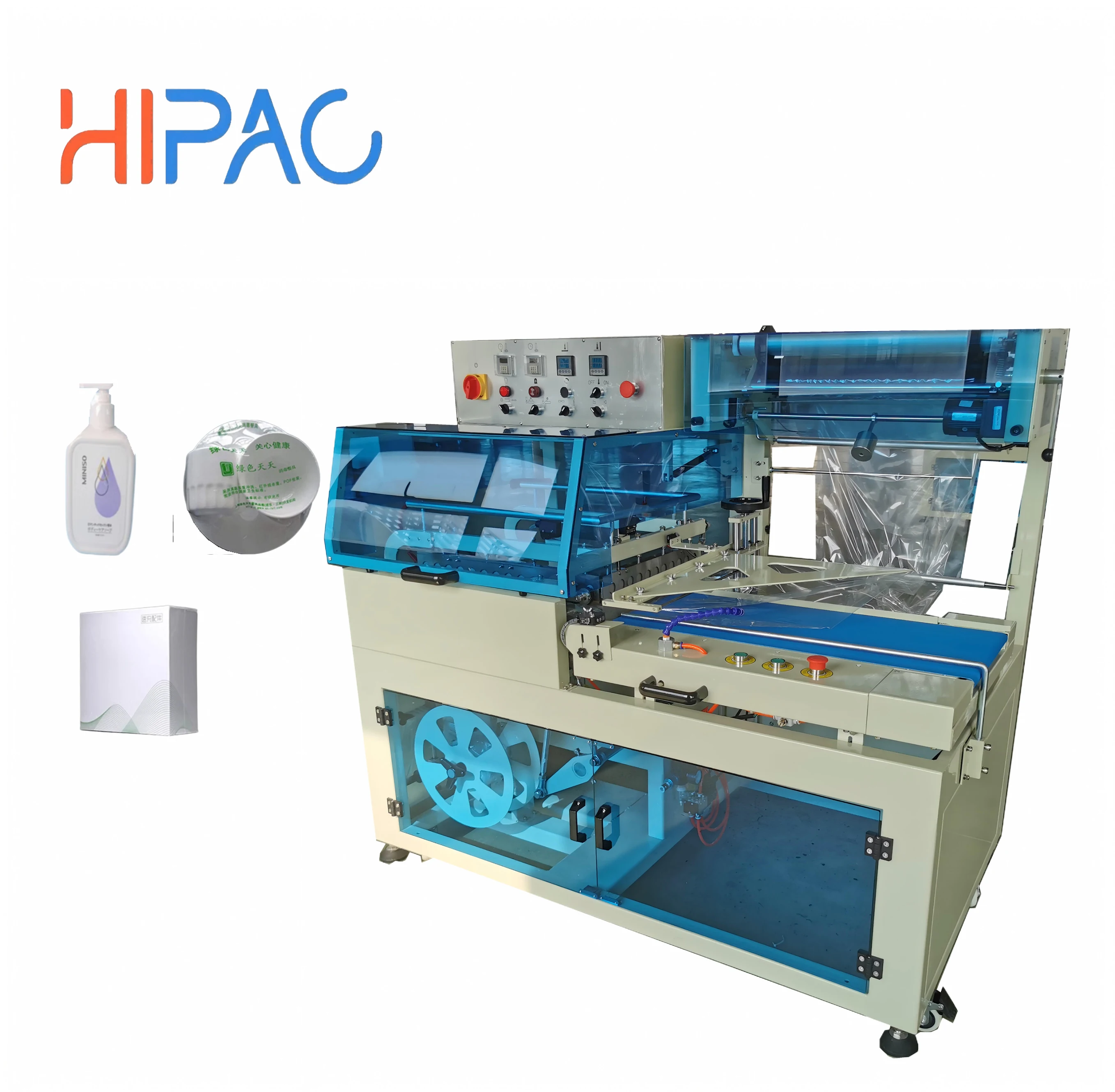 Hipac Electric Automatic L-Seal Shrink Packaging Machine FQL450 & BSD4525 for Food Packaging, Gift Box and Bag Factory Use