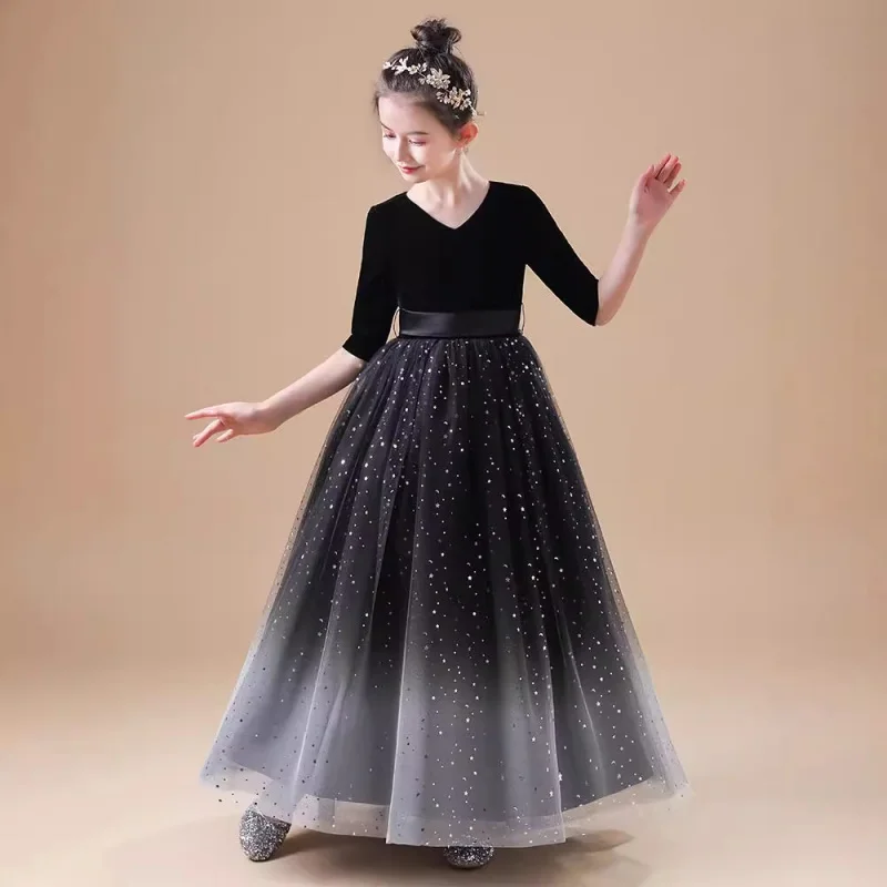 Girls' Birthday Little Host New Long Suitable for Daily Wear Singing Recitation Choir Performance Dress