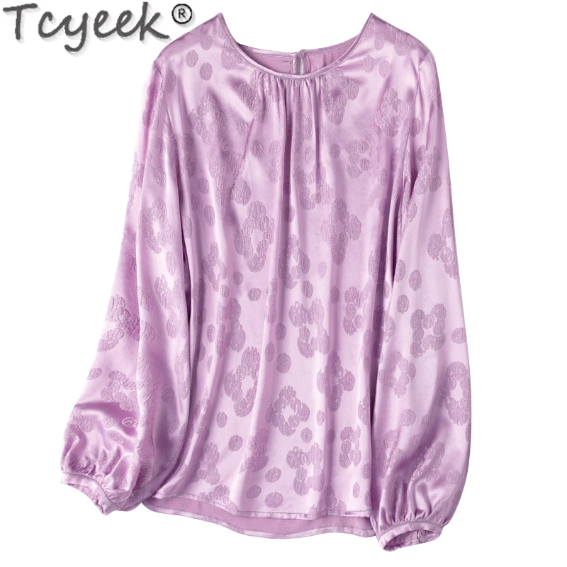 

Tcyeek 22MM 93% Mulberry Silk Blouse for Women Elegant Female Blouses 2024 Spring Clothes Women's Long Sleeve Top Female Sweet