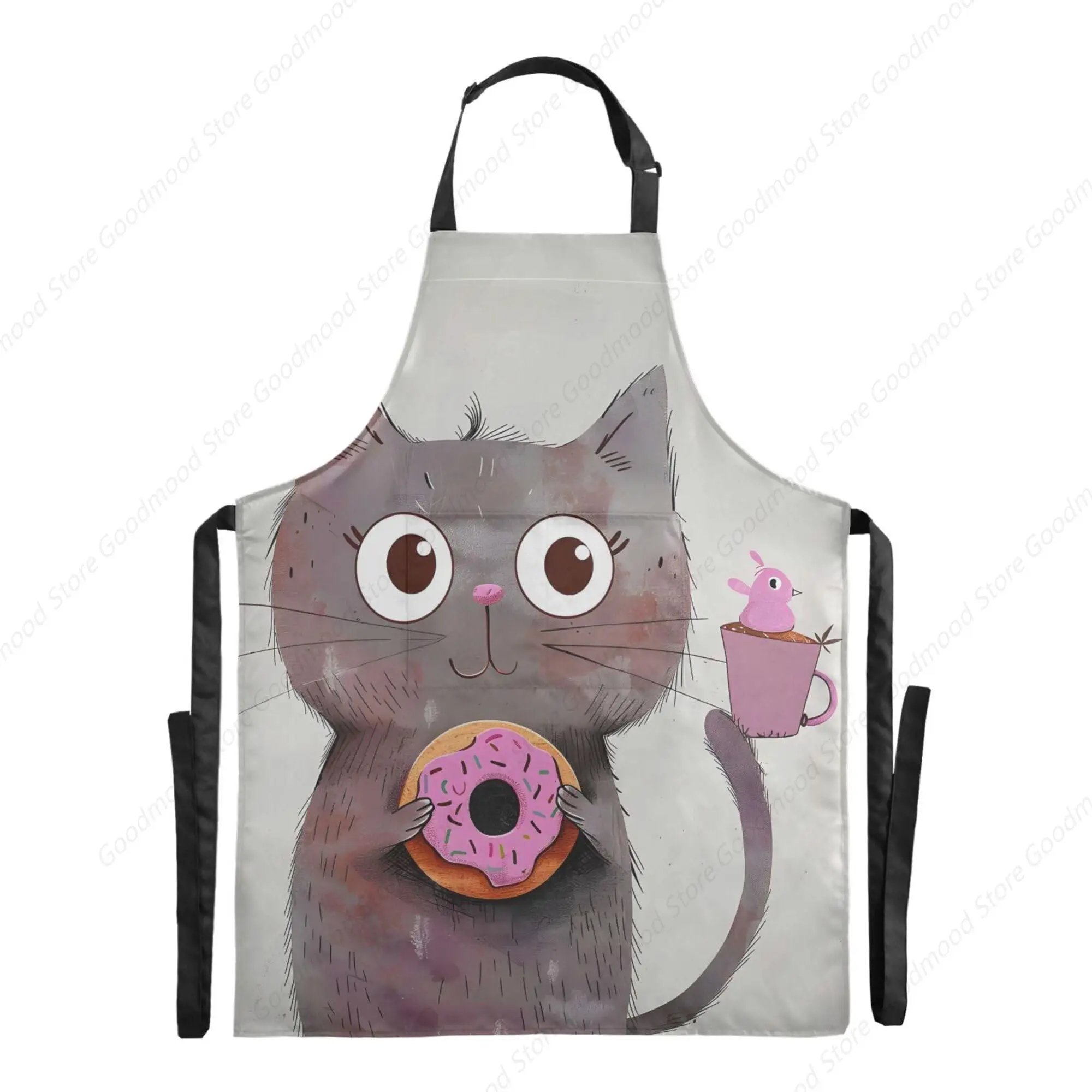 

Kitchen Apron Cute Cartoon Cat with Big Eyes Aprons for Women Men with Pockets, Adjustable Cooking Chef Aprons,Cute Funny Aprons