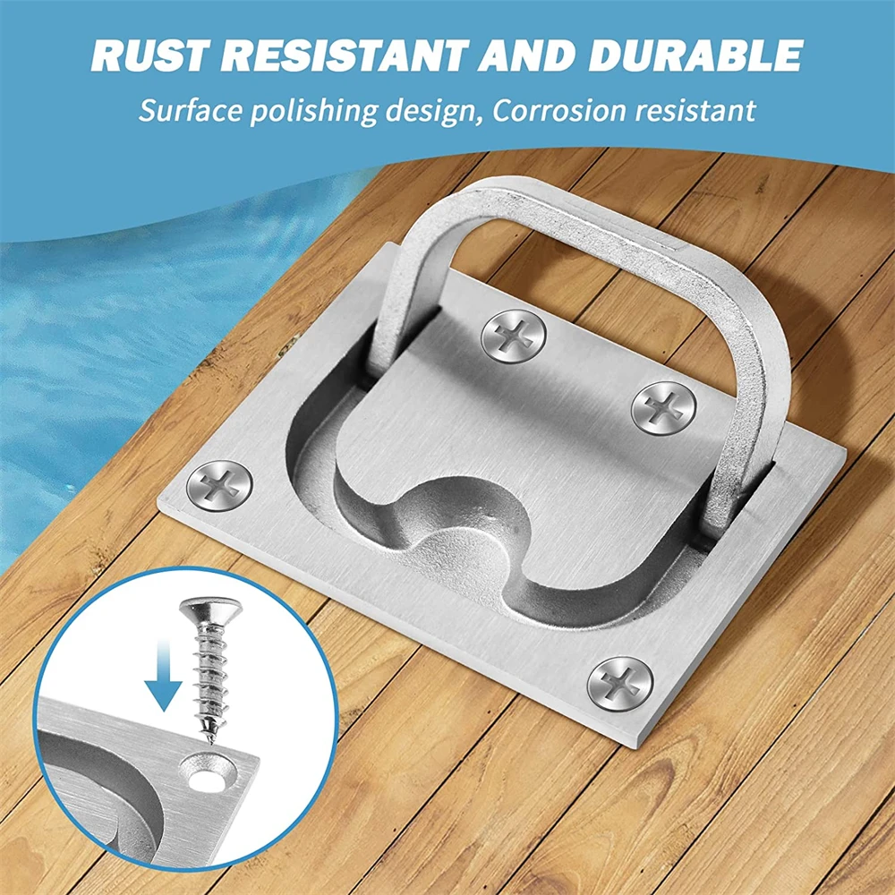 316 Stainless Steel Hatch Pull Flush Lift Boat Ring Hatches Pull Handle with Mount Screws for Boat Deck Hatch Handle