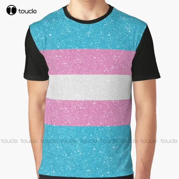 Faux Glitter Transgender Pride Flag Background Graphic T-Shirt Custom Aldult Teen Unisex Digital Printing Tee Shirts Xs-5Xl