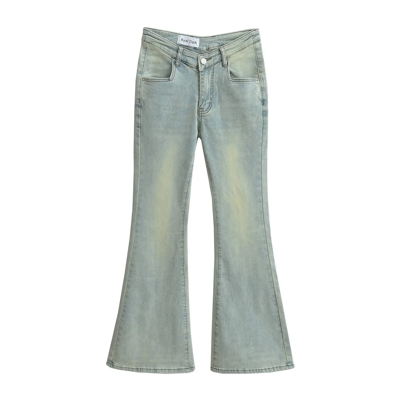 Retro American Flared Denim Jeans Women's Elastic V Waist Fce-lined Bootcut Pants Slimming Bodycon  Flare Pants