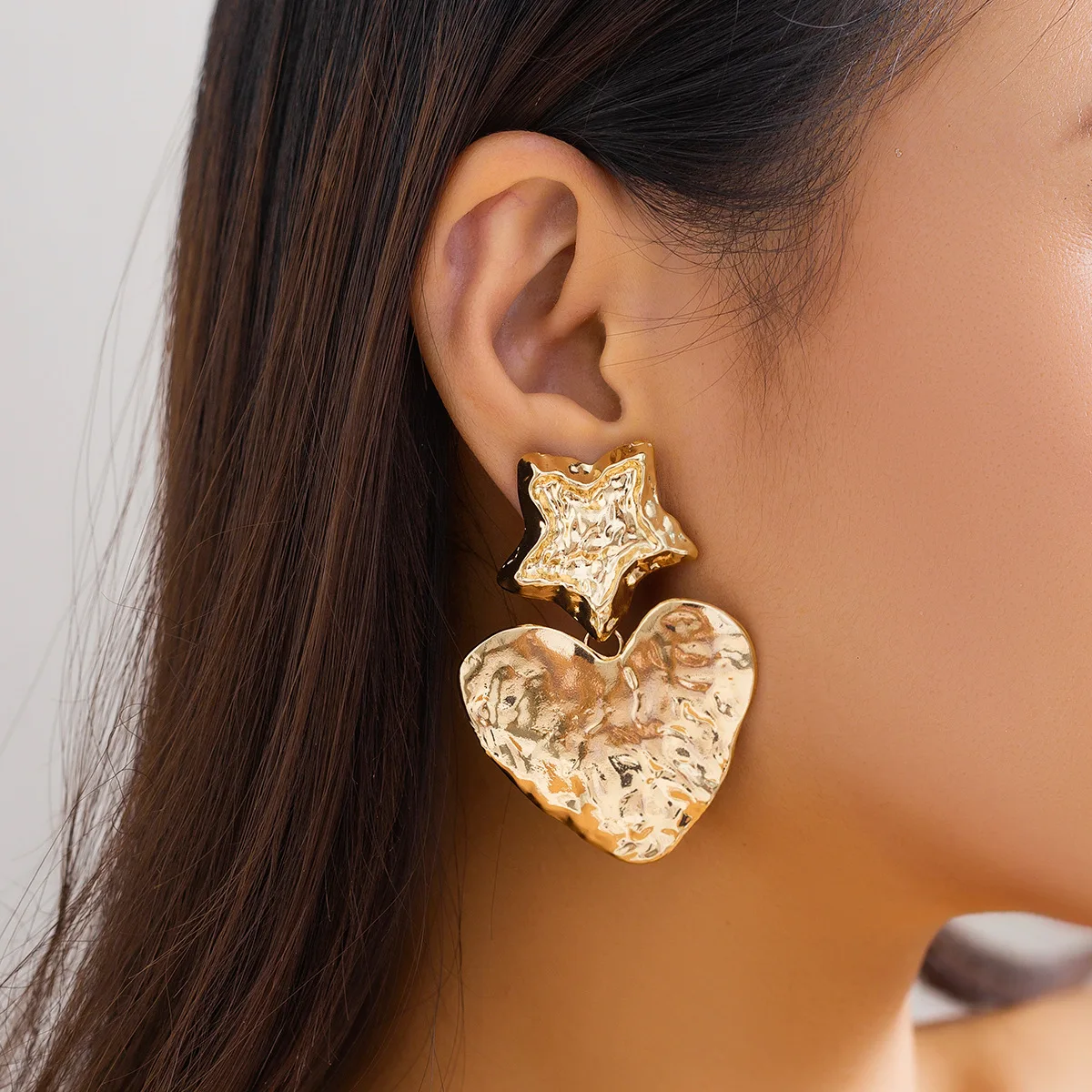DIEZI Vintage CCB Gold Color Chunky Water Drop Heart Stud Earrings for Women Girls Trendy Punk Star Earring Jewelry Accessories