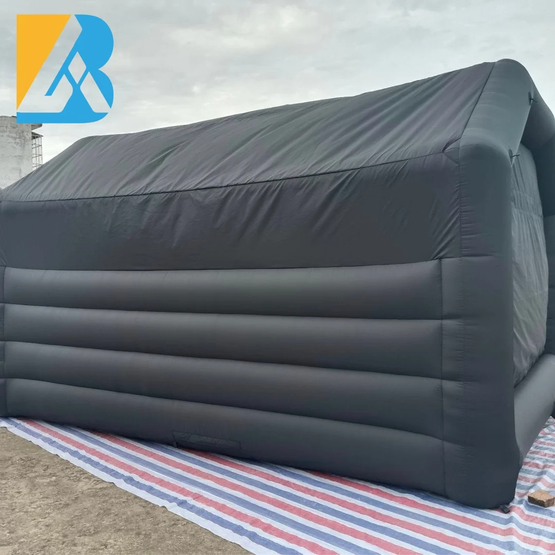Tienda de refugio de fiesta inflable negra gigante construida personalizada para juguete de espectáculo de eventos