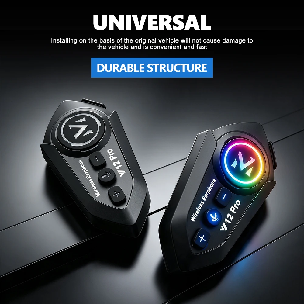 Y12 Pro Dual Mic Motorcycle Helmet Headset Stereo Bluetooth Hands Free Call Universal1000mAh Waterproof FM Radio