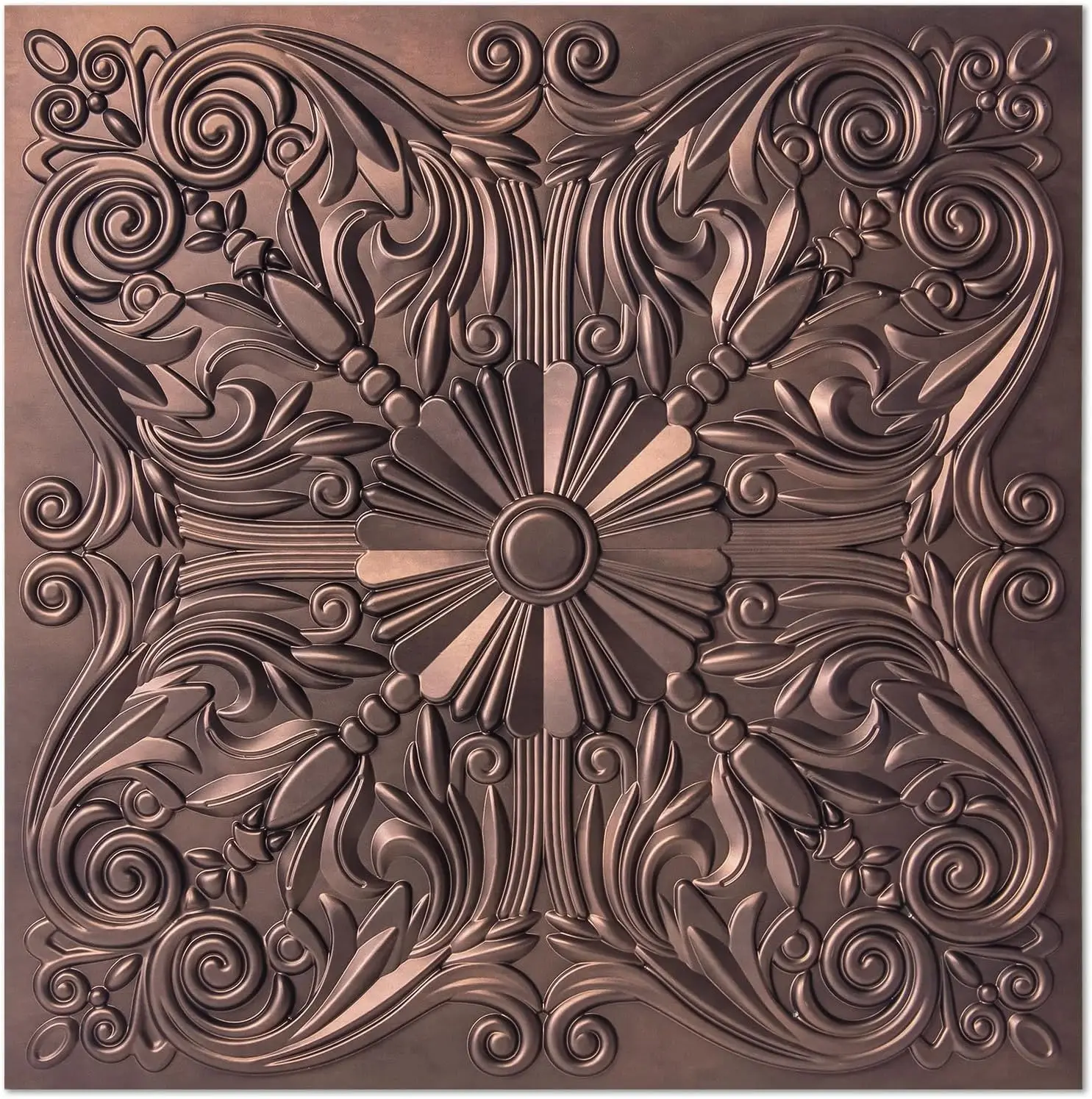 

Decorative Ceiling Tile 2x2 Glue up, Lay in 24x24 Pack of 12, Spanish Floral Antique Copper, Easy Install