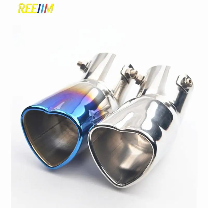 Reejim Heart Shaped Universal Car Exhaust Muffler Tip  Stainless Steel Pipe Chrome Exhaust Tail Muffler Tip Pipe Silver