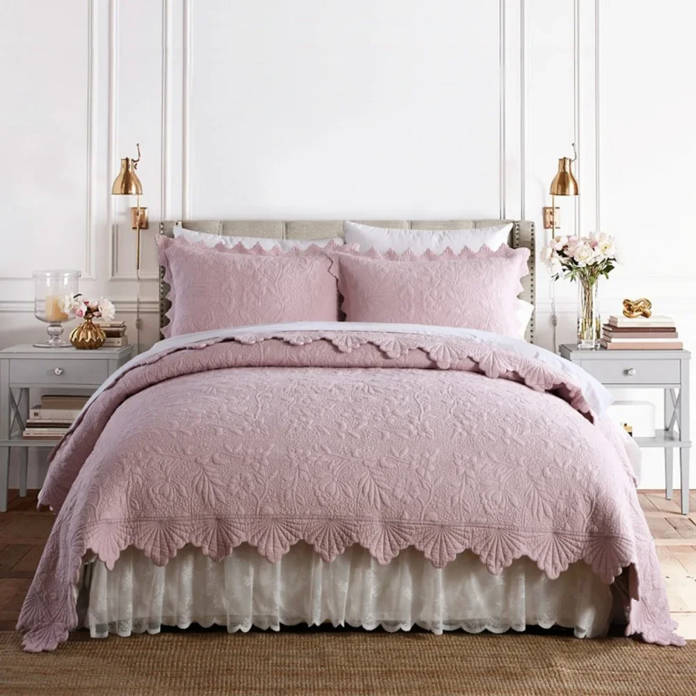 French Cotton Quilt Set 3 Pieces Bedspread on the Bed Linen Embroidered Coverlet Queen Size Quilting Bed Cover Blanket for Bed