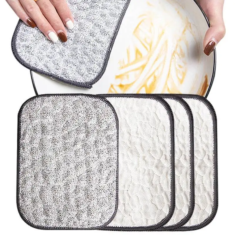 

Wiping Rags Steel Wire Washing Cloth Microfiber Dishcloths Non-Stick Oil Kitchen Cleaning Cloths Double-Side Reusable Washcloth