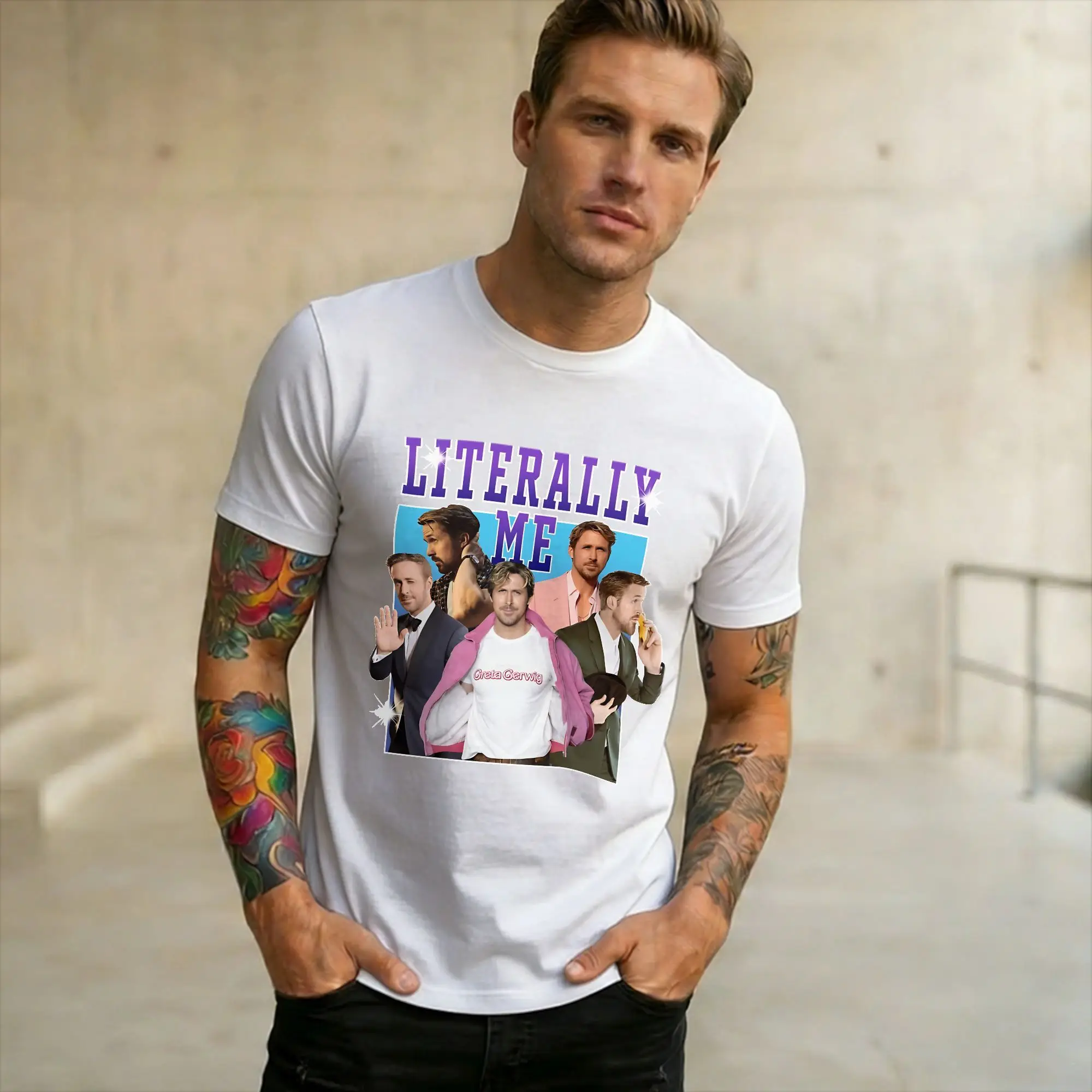 Повседневная футболка с надписью «Ryan Gosling is Literally Me» для мужчин, с круглым вырезом, короткими рукавами, хлопковая, летняя одежда