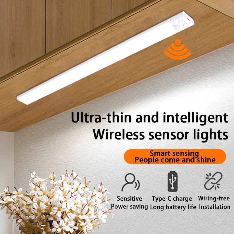 Nice Ultra-Thin Indoor Lighting 3 Color Dimmable Rechargeable Kitchen Cabinet Closet Wardrobe Human Body Sensing LED Light