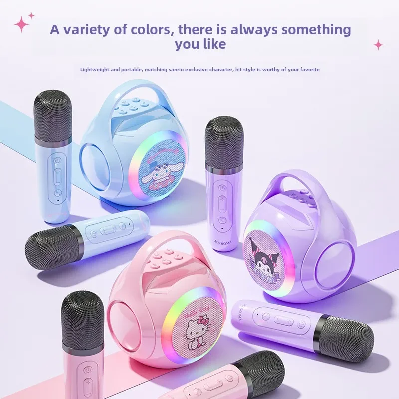 Sanrio Kuromi Mini Karaoke Machine for Kids and Adults Portable Speaker With 1-2 Wireless Microphone for Home KTV Birthday Gifts