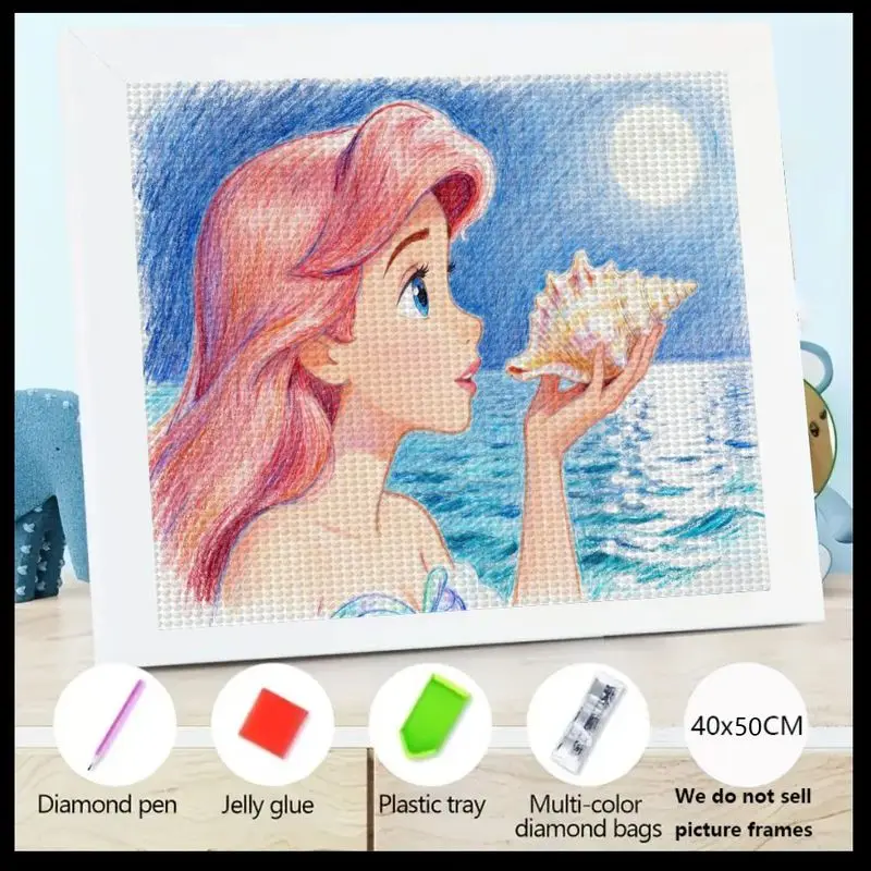 

1PC Disney Princess 5D Diamond Painting Kit - DIY Art Craft Set Featuring Beautiful Ariel, Complete with Diamond Pen, Jelly Glue