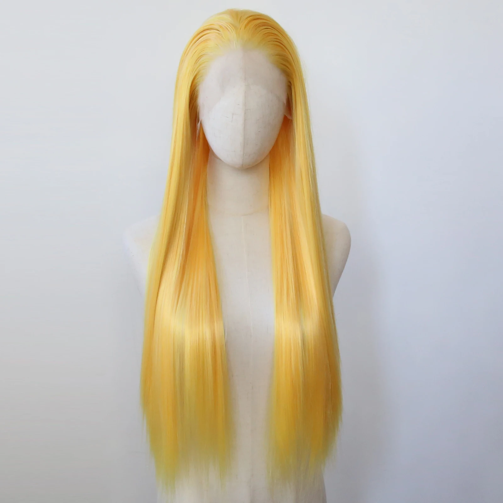 Yellow Wig Synthetic Lace Front Wig Long Straight Yellow Synthetic Wig Pre Plucked Heat Resistant Hair Wig