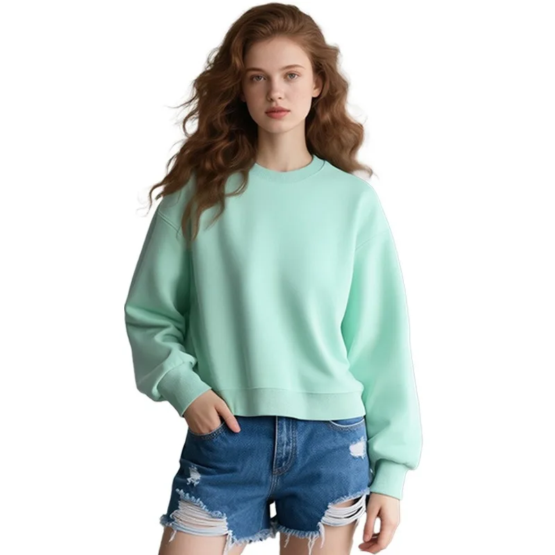 

Осень и зима, новый теплый повседневный универсальный пуловер с круглым вырезом из чистого хлопка с серебряной лисой, модный однотонный бархатный топ