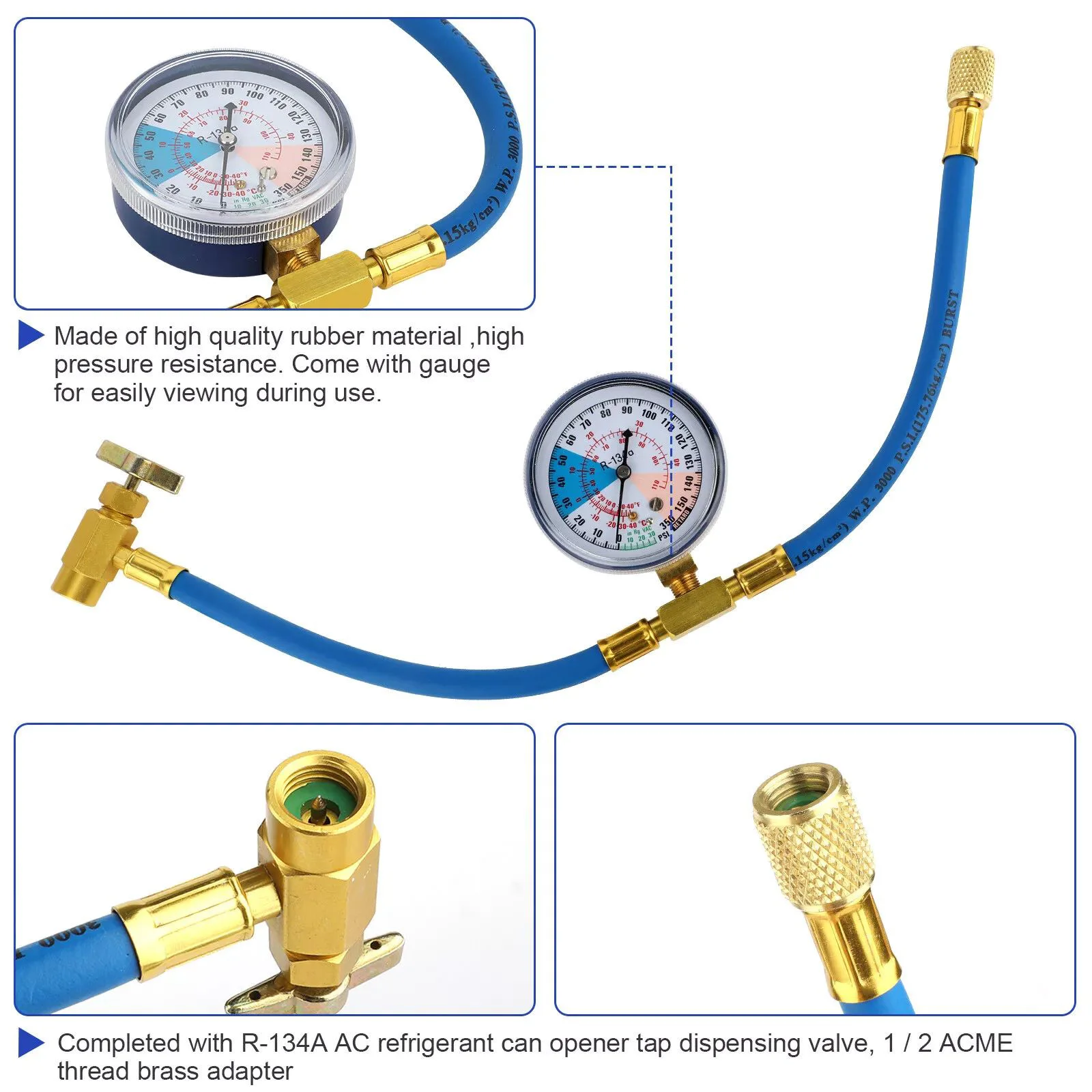 BPV31 Refrigerant Charging Kit R134a R12 R22 Freon Recharge Hose Set Bullet Piercing Valve for 1/4 5/16 3/8 Inch Pipe AC Fridge