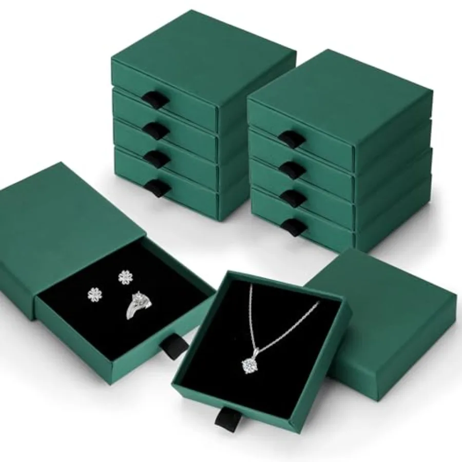 Jewelry Boxes, 10 Pack 3.5"  3.5" x 1" Bulk Sponge Fill Cardboard Jewelry Gift Boxes, Drawer Style Small Gift Boxes for Neckla