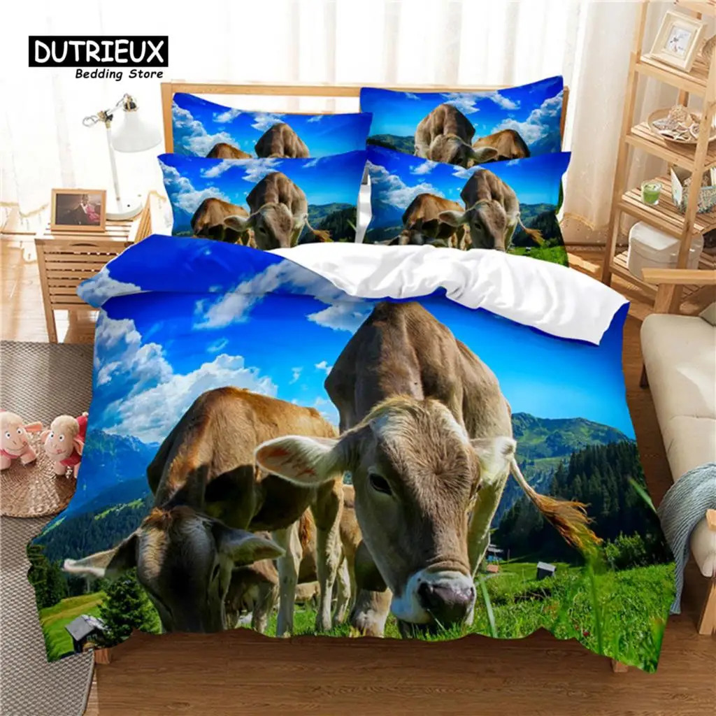 

Blue Sky Cow Duvet Cover Set, Fashion Bedding Set, Soft Comfortable Breathable Duvet Cover, For Bedroom Guest Room Decor