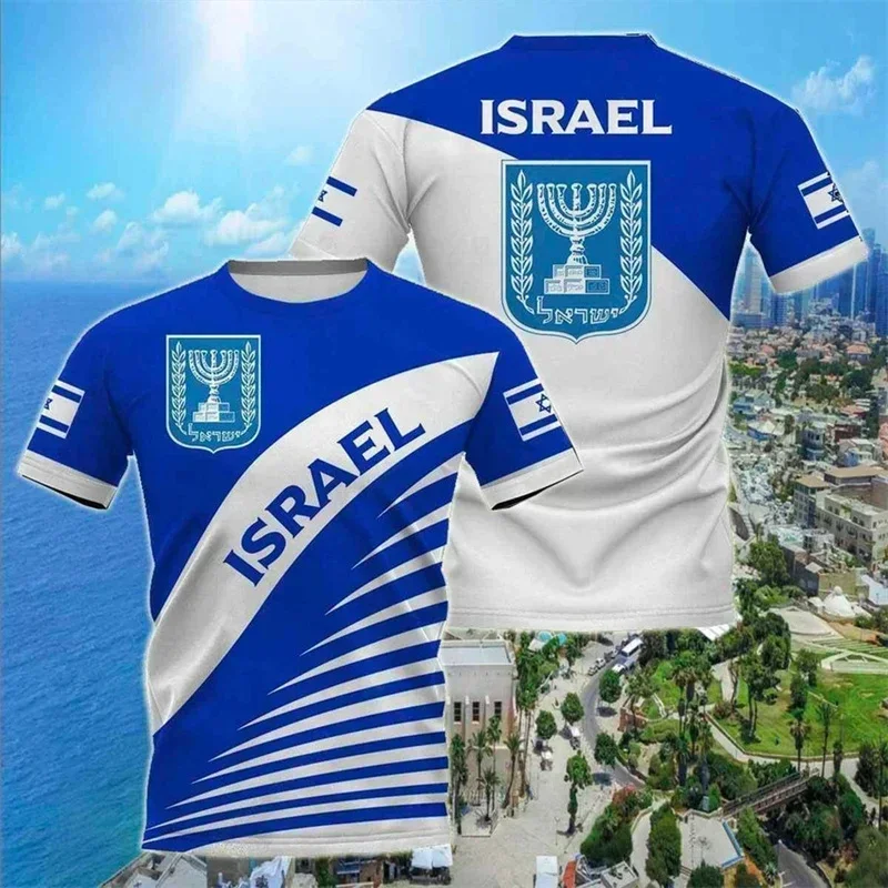 Israel Flag Men's T-shirt 3D Printed Israelis National Emblem Tops Short Sleeve O-Neck Oversized Sports Tee Shirt Clothing