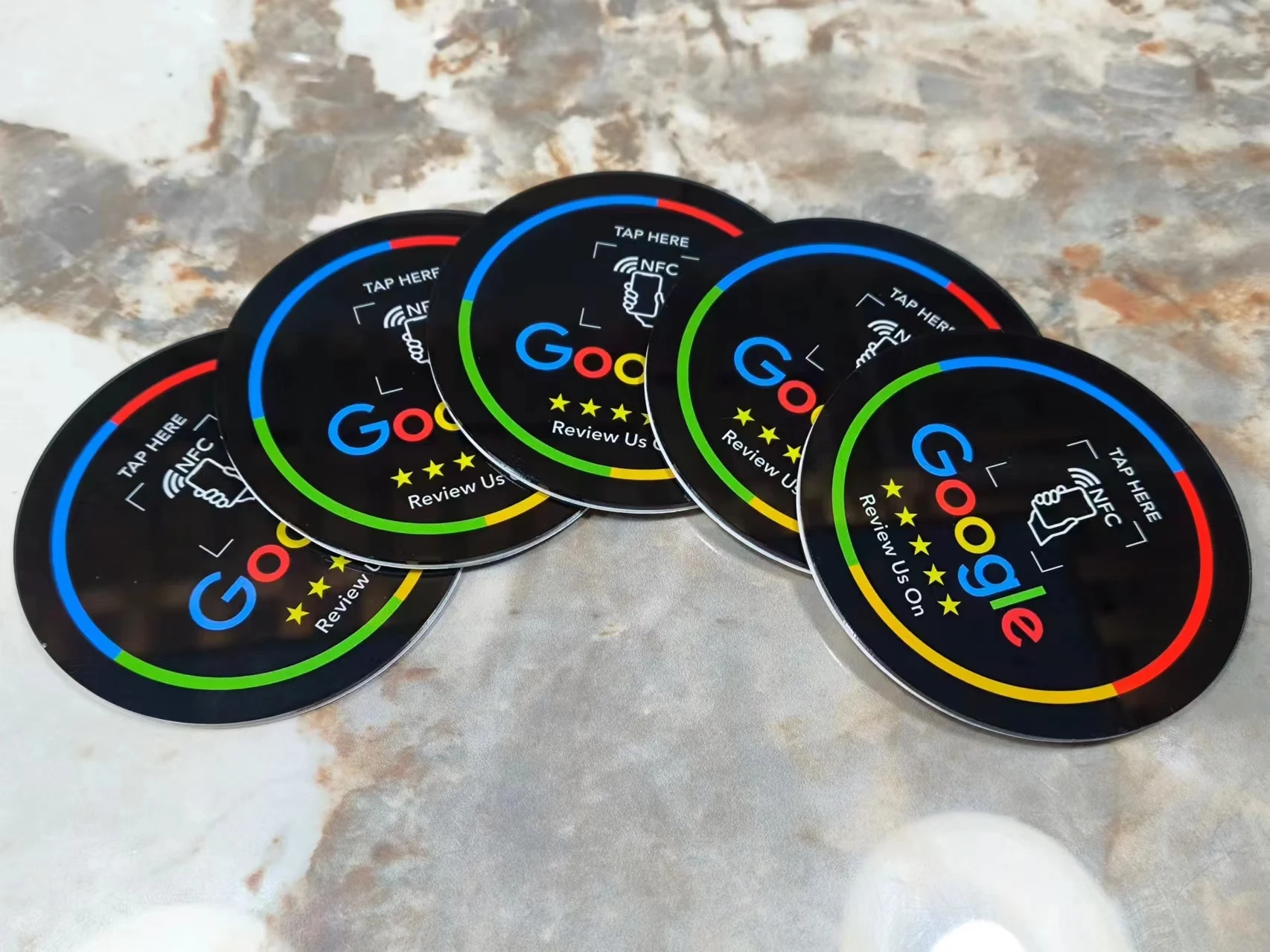 13,56 MHz programmierbare Google Round Review Card NFC Round Card NFC Google Review Display Runder Patchkarten-Markenhalter