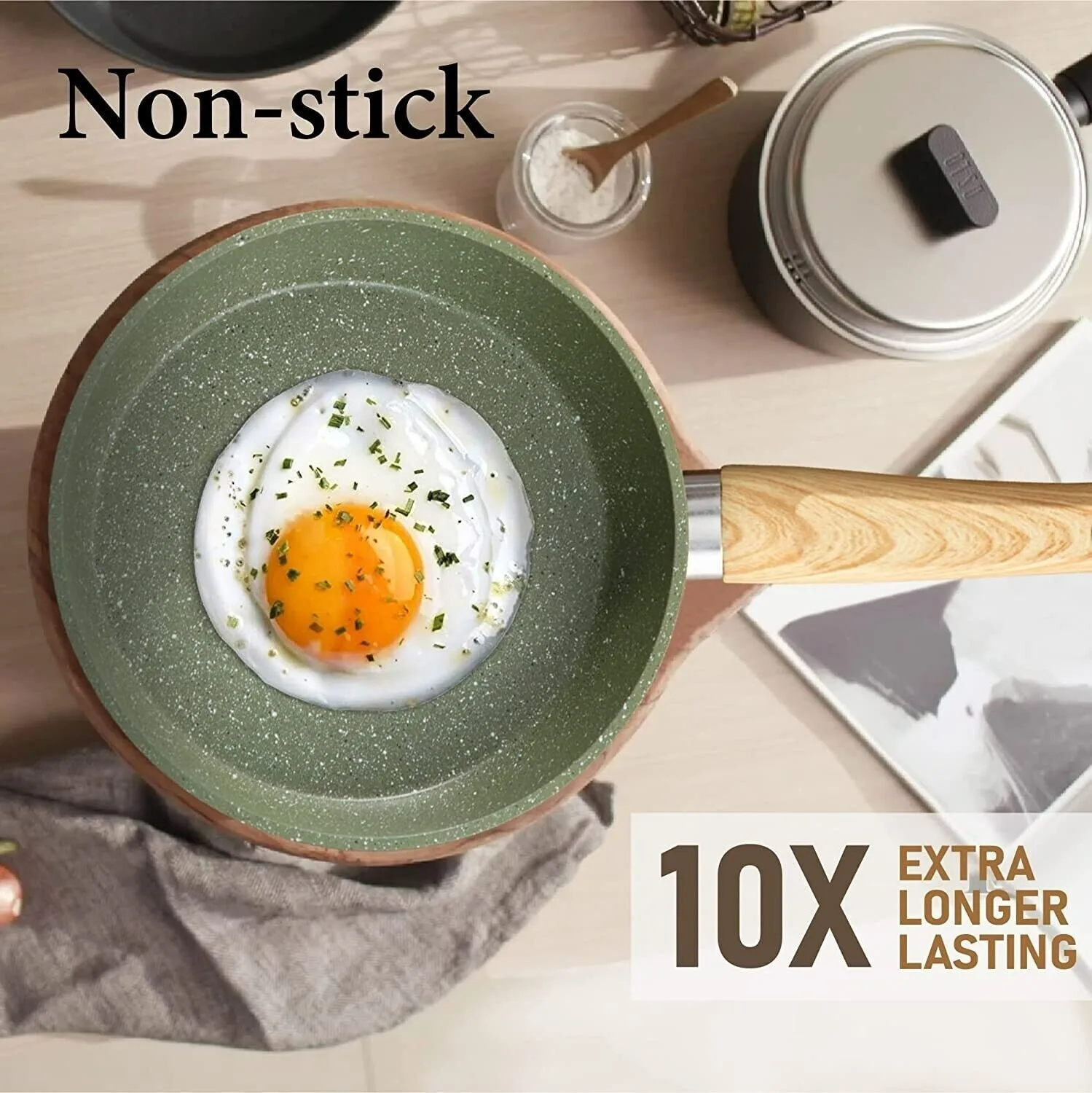 طقم أواني طهي للمطبخ مكون من 12 قطعة، طقم أواني ومقالي غير لاصقة من الجرانيت مع غطاء #4