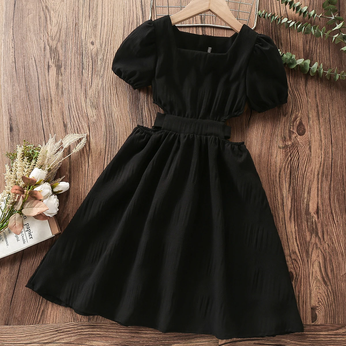 New Summer Kids Prom Black Dress for Girls Clothes Party Long Dress Princess Outfits Children Teenagers Vestidos 6 8 10 12 Years